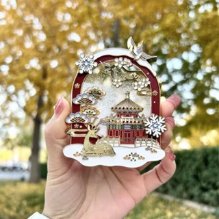 แม่เหล็กติดตู้เย็น งานโลหะลายหิมะตกในพระราชวังต้องห้าม กระต่…