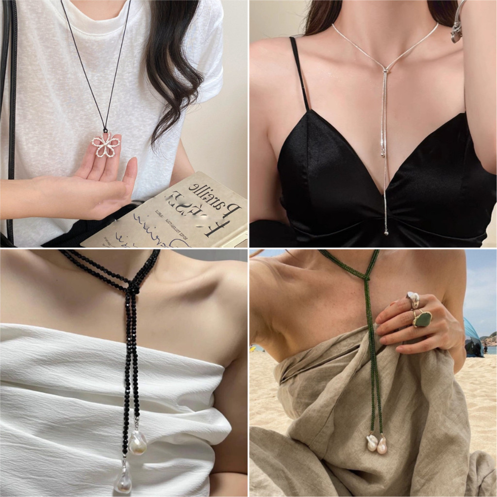 สร้อยคอยาวคริสตัลลูกปัด BELLA-Bee ลายดอกไม้ กับไข่มุก สำหรับวันหยุดและเทศกาล เป็นของขวัญที่สวยงาม
