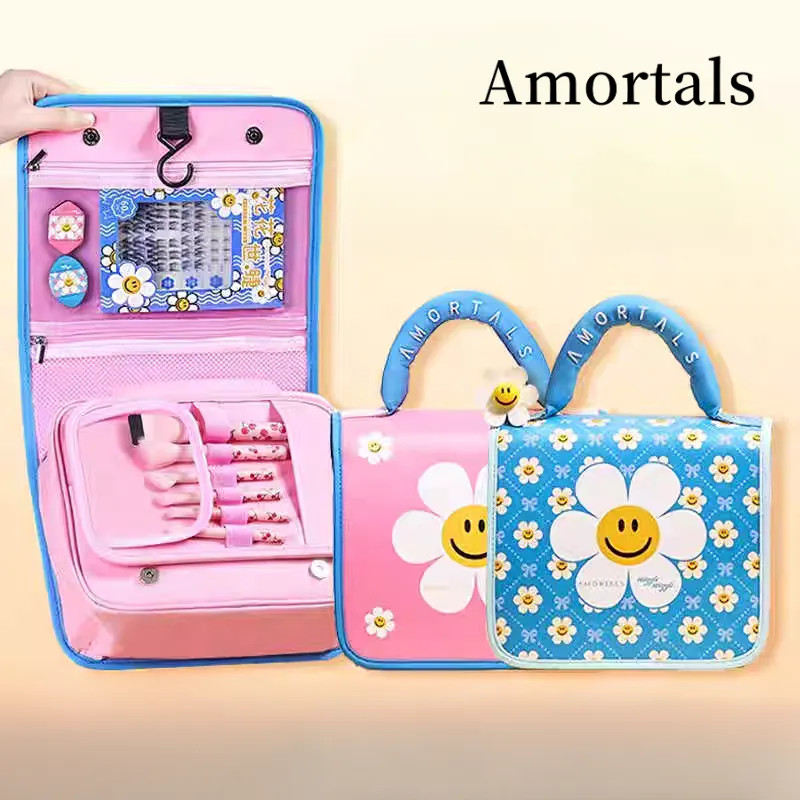 Amortals วิกผมกระเป๋าเครื่องสําอาง Amortals Travel กระเป๋าถือแบบพกพา Multi-Function PU แปรงแต่งหน้าก