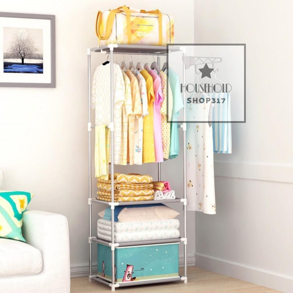 ตู้เสื้อผ้ากลางอเนกประสงค์ 💐 แบบราว 🛍   พร้อมช่องเก็บของด้านข้าง hh99