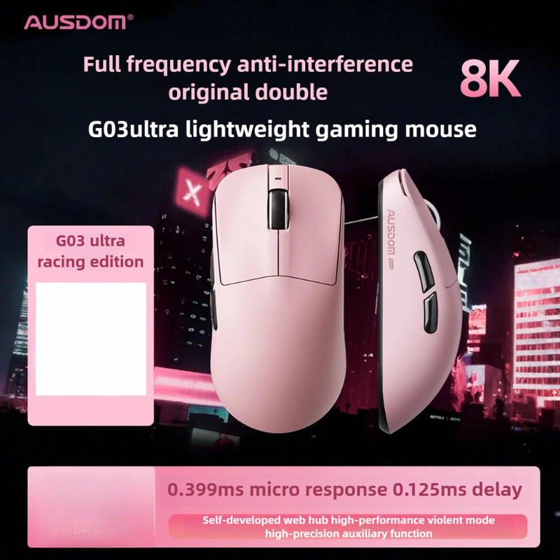 AUSDOM G03 Pro Ultra Wireless Mouse Tri Mode Paw3398/3950 8000Hz Lightweight Ergonomically Designed 