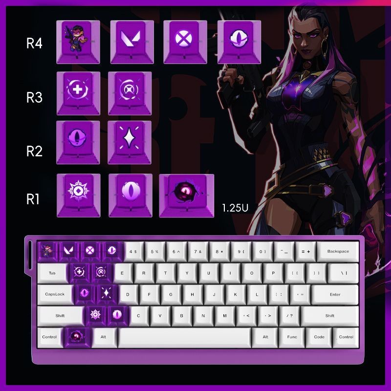 Valorant Keycaps 11 คีย์โปรไฟล์เชอร์รี่ PC โปร่งแสง Gaming Keycaps DIY สีชมพูสีฟ้าสีม่วง Light Trans