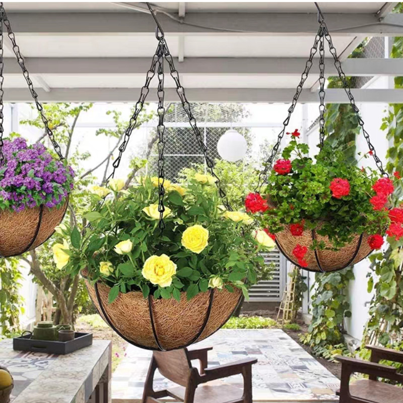 กระถางต้นไม้ ตะกร้าแขวนต้นไม้ สไตล์ยุโรป สามารถวางชายคาระเบียงได้ กระถางต้นไม้ระบายอากาศเหล็ก มีให้เลือก 2 ขนาด