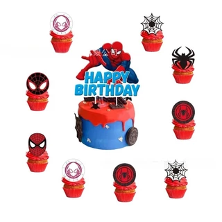 ปลั๊กอินตกแต่งเค้กซีรีส์ Spider Man ใหม่สําหรับงานเลี้ยงวันเกิดของเด็กและเด็กชาย ปลั๊กตกแต่งเค้กและขนม