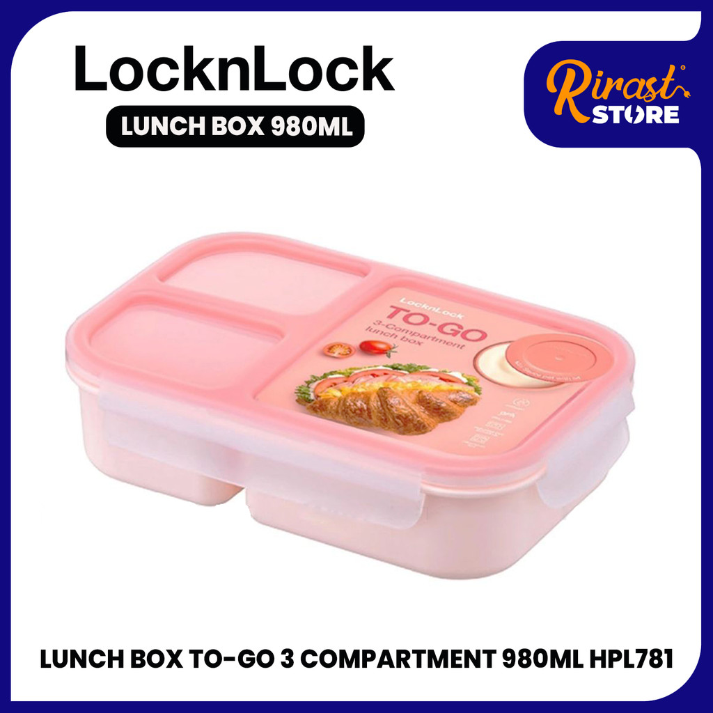RIRAST - LOCKNLOCK HPL781 LUNCH BOX TO-GO 3 COMPARTMENT LUNCH BOX 980ML - HPL781PIK
