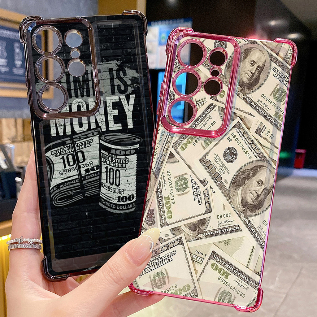 สําหรับ Samsung Galaxy S25 S24 S23 Ultra S22 Plus S21 FE S20 Dollar Money Clear Plating Case Anti Dr
