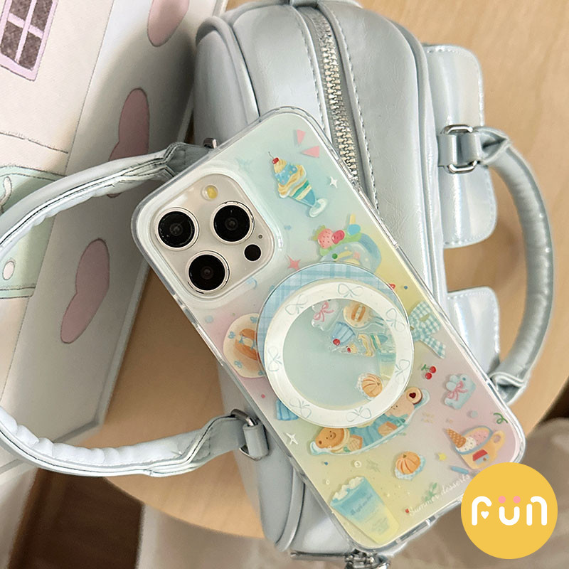 INS Slippable เค้กไอศกรีม Bowknot Holder Stand ไร้สายชาร์จเคสโทรศัพท์สําหรับ iPhone 17 16 15 14 Pro Max 13 iPhone17 ป้องกันฝุ่น IMD Magnetic Mobile Shell - รูปที่ 4