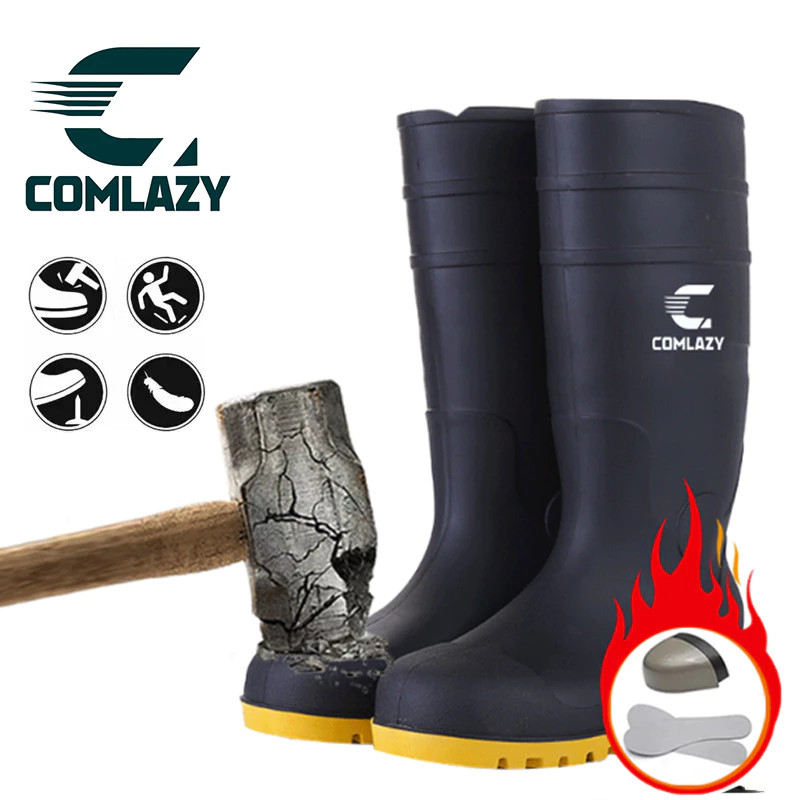 🔥พร้อมส่ง🔥รองเท้าบูทเซฟตี้PVC รองเท้าบูท องเท้าเซฟตี้ พื้นเสริมแผ่นเหล็ก ป้องกันการเจาะทะลุจากของแหลมทิ่ม