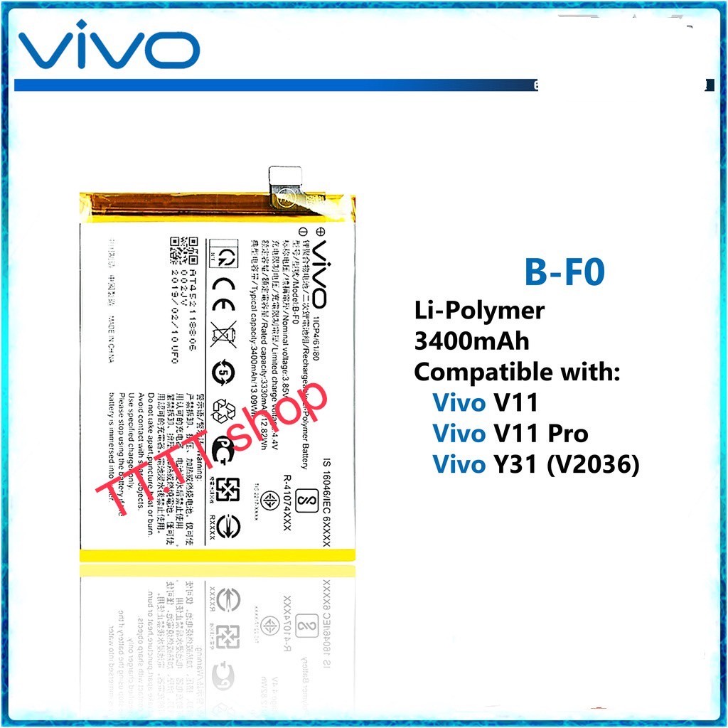 แบตเตอรี่ แท้ Vivo V11 / Vivo V11 Pro / Vivo Y31 V2036 B-F0 3400mAh รับประกัน 3 เดือน TT.TT shop ส่ง