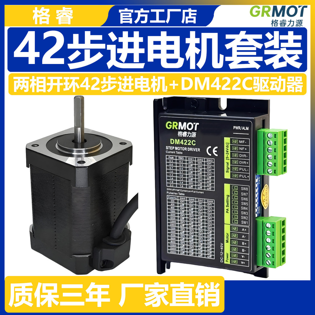 Grui 42 Stepper Motor 0.4 Nm0.6 Nm0.8 Nm+DM422C Driver Two-Phase เปิดแหวน Stepper Set