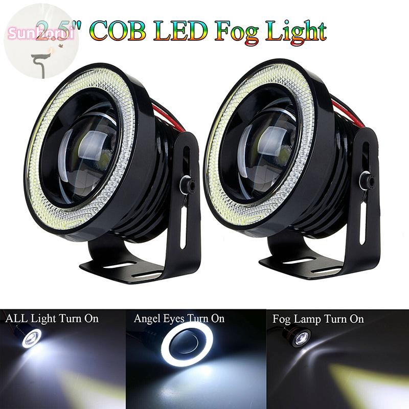 Sunborui 2.5 15W รถสีขาว COB LED โปรเจคเตอร์ Angel Eyes แหวนสีฟ้า DRL หมอกโคมไฟ TH