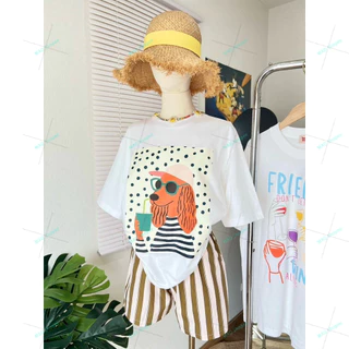 COD✅ (จัดส่งในกรุงเทพฯ) MAO Shop เสื้อยืด Oversize ป้าย Charming รวมน้องหมาสีขาว-a11