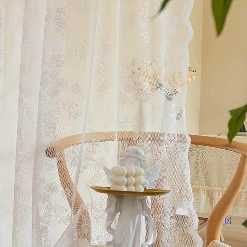 JS [Laguna] Lace Window Rod Curtain Privacy Door Curtain Washable Jacquard Home Decor ผ้าม่านแบบพับเ
