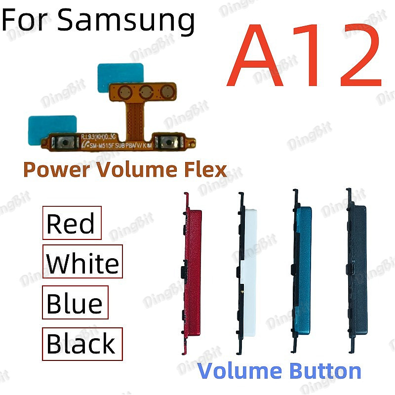 สําหรับ Samsung Galaxy A12 A125 ระดับเสียงด้านข้างปุ่ม Flex Cable Keys Switch On Off Volume Up Down Button