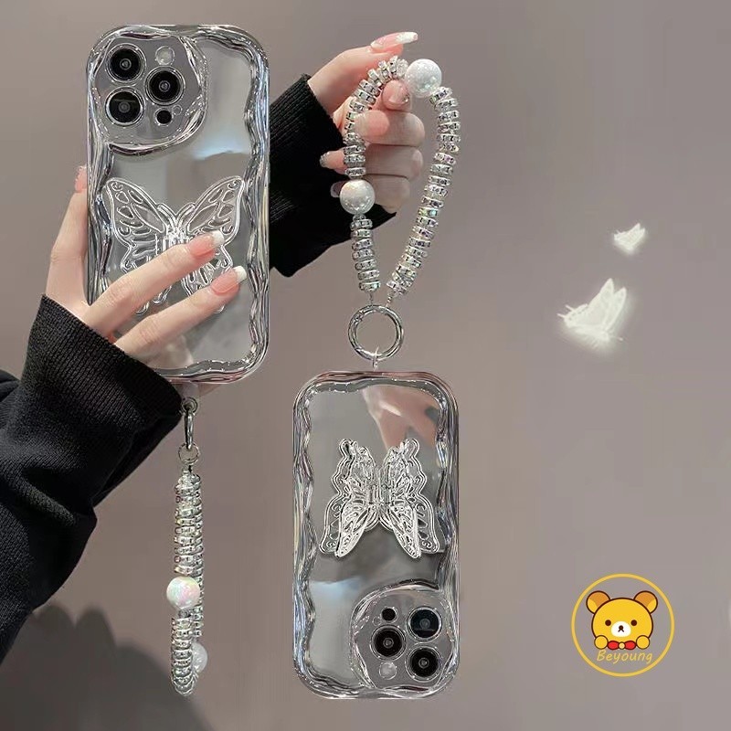 สําหรับoppo Reno 11 10 9 Pro + 8 7 6 5 4 3 SE Pro Lite 8T 8Z 7Z 4Z 5Z 5K 4G 5G Luxury Blingฝาครอบเงินผีเสื้อผู้ถือขาตั้ง + DaimondสายChan Soft Case