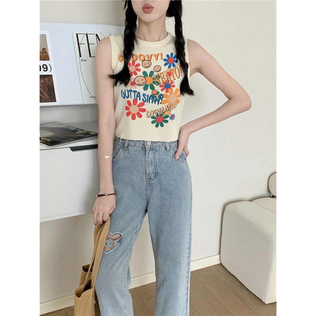 Gakki เสื้อกั๊กพิมพ์ลายกราฟฟิตีสีสันสดใสผู้หญิง เสื้อกล้ามแขนกุดแสนหวานหญิง พร้อมส่ง 1A35-20# ราคา ถูกที่สุด ดีลบีเคเค แกลเลอรีภาพที่ 4