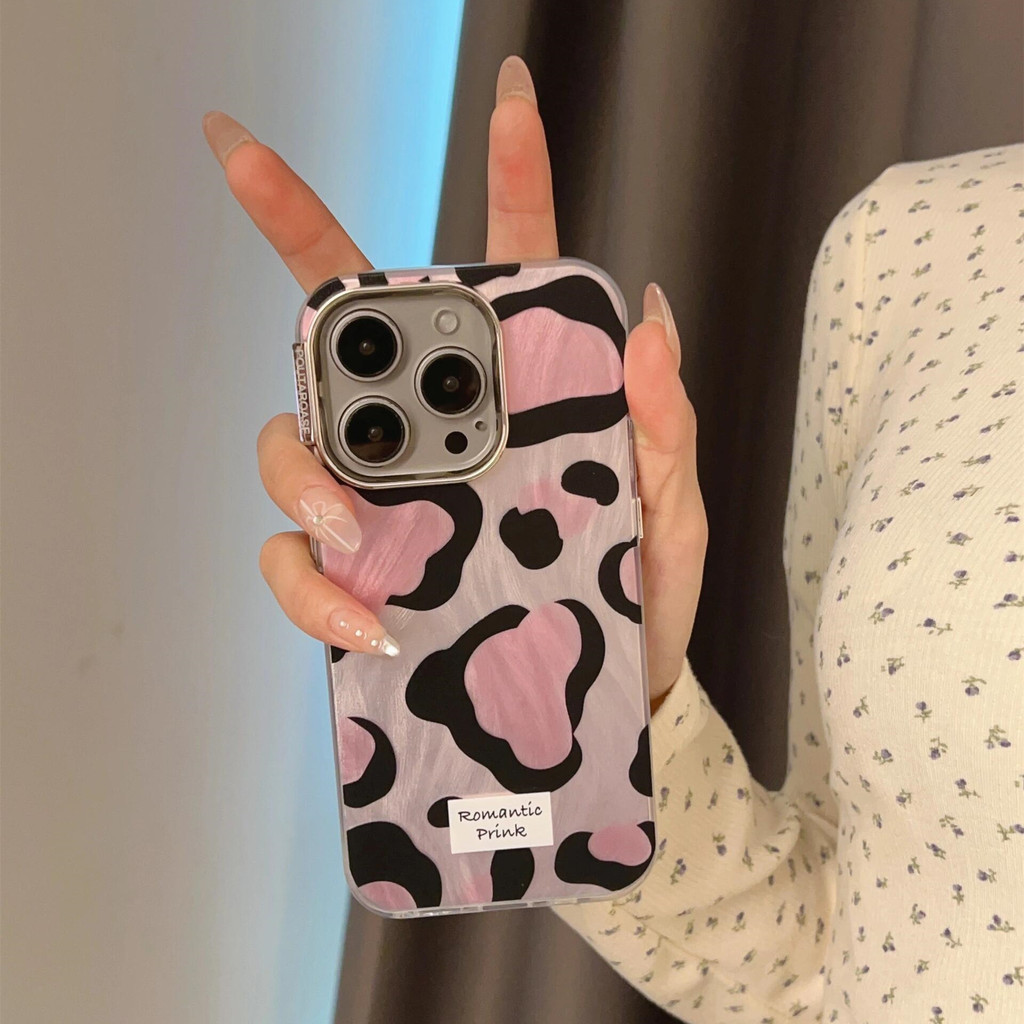 Huiwanjuหวานเย็นสีดําพิมพ์เสือดาวสีชมพูเหมาะสําหรับiphone 15Promaxเคสโทรศัพท์มือถือใหม่iPhone14Pro niche 13Proเคสป้องกันการชนกัน 12 ซิลิโคน 15Pro anti-drop