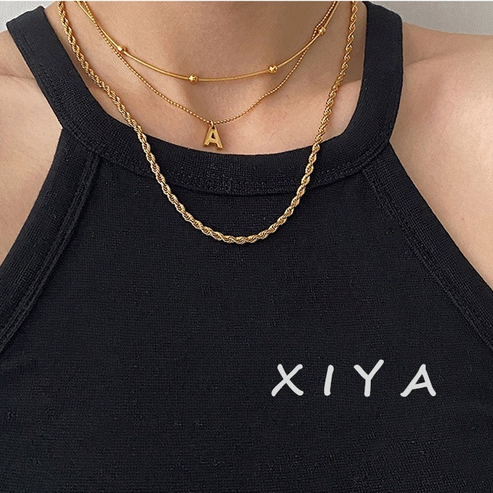 Xiya Fashion Simple Twist Necklace Round Bead Snake Bone Chain Necklace
