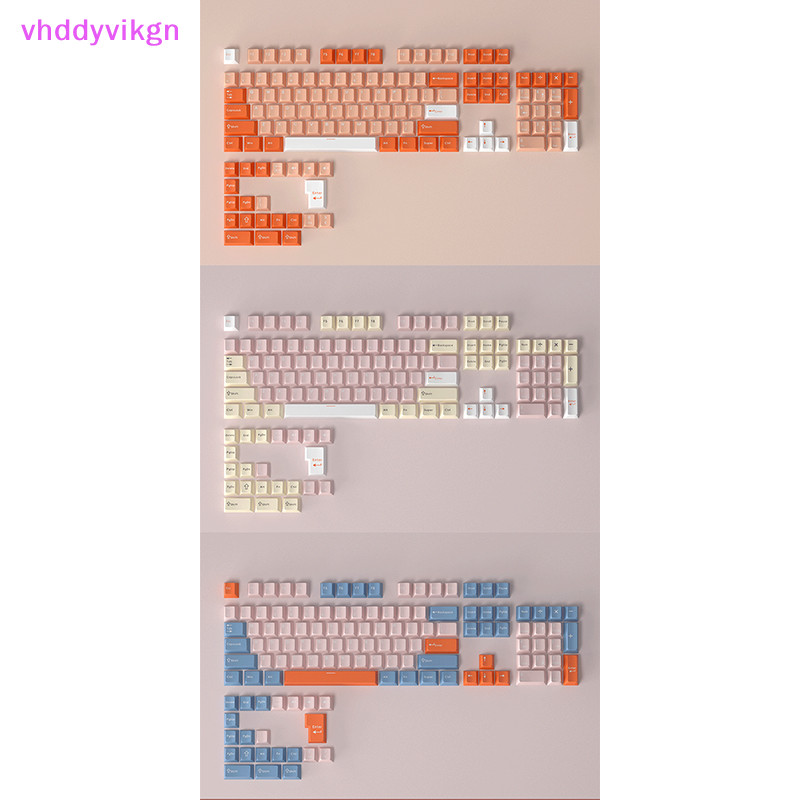 Vhdd 126 ชิ้น DIY คีย์บอร์ด Keycaps ชุด Backlit สีเดียว PBT สีชมพูสีขาวหมวกสําหรับ 61/87/104 คีย์ Cherry MX Keycap TH