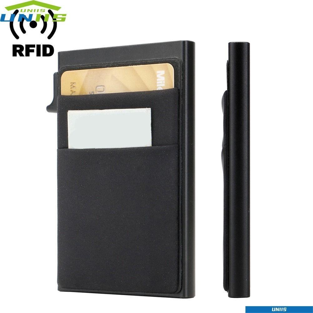 Uniis กระเป๋าสตางค์ อลูมิเนียม ป๊อปอัพ อัตโนมัติ บล็อก RFID ที่ใส่บัตรเครดิต อเนกประสงค์ ป้องกันการโจรกรรม บางพิเศษ นามบัตร สําหรับผู้ชาย