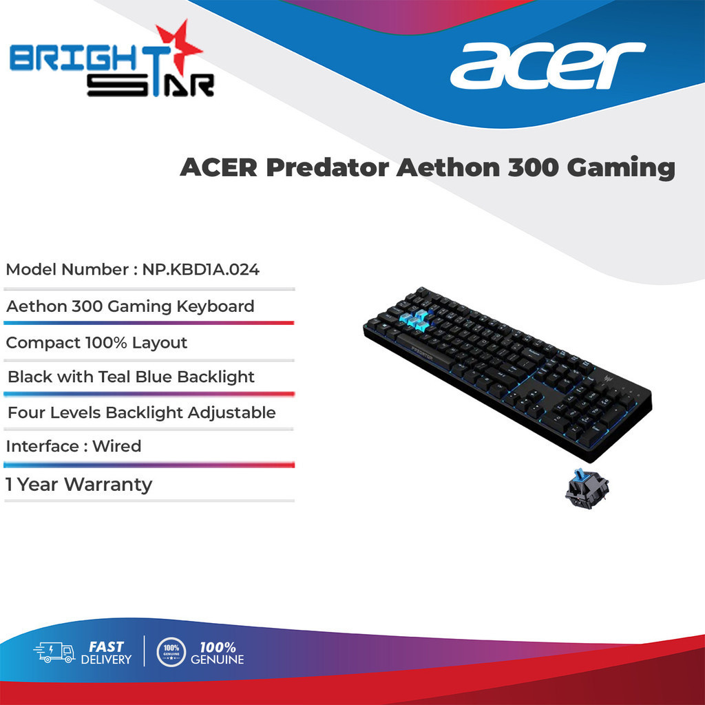คีย์บอร์ดเกมมิ่ง Acer Predator Aebon 300 - (Cherry MX Blue Backlight 1000Hz)