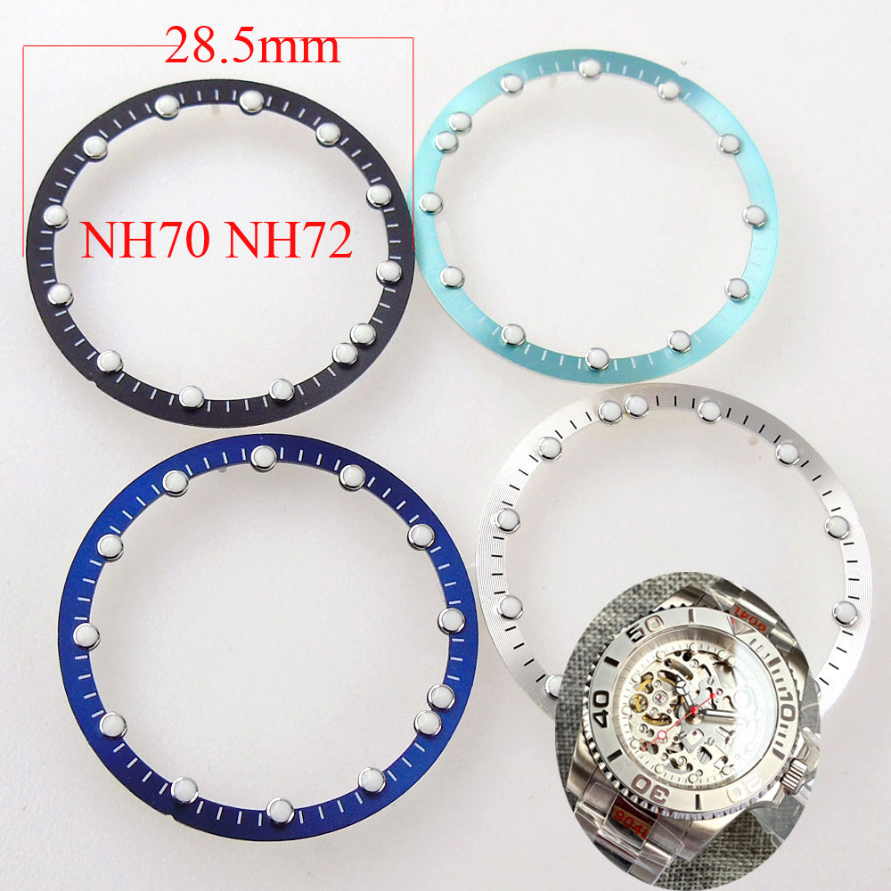 QAX 28.5 มม.* 24.5 มม.นาฬิกาวงกลมสําหรับ NH70 NH72 Skeleton Movement Hollow Dial RIng C3 นาฬิกาส่องส