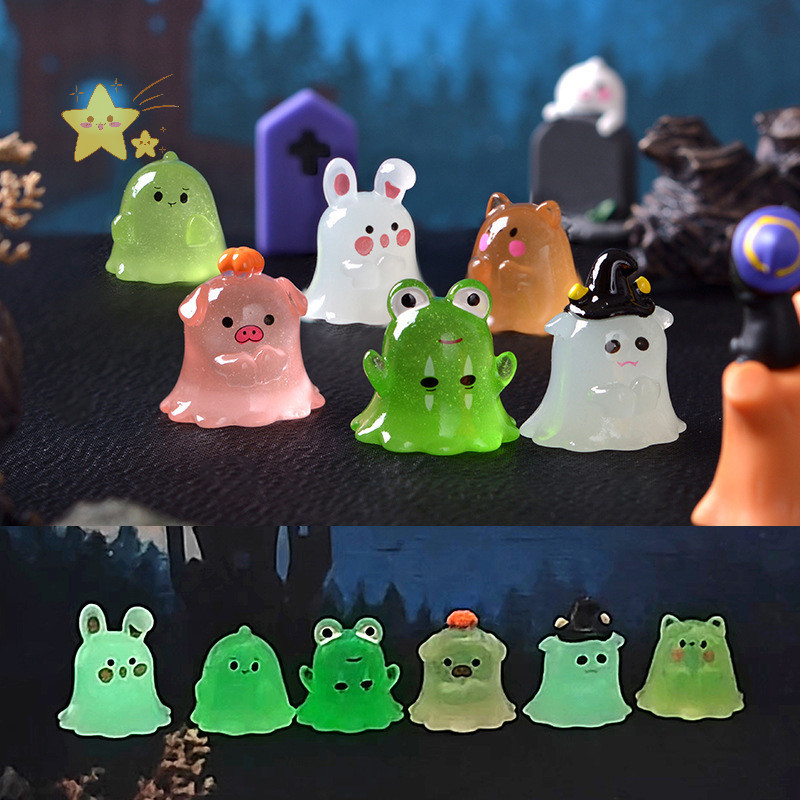 [JBTH] Figurine Luminous Miniature Funny Ghost Pig Rabbit Animals Micro Landscape Jewelry For Hallow