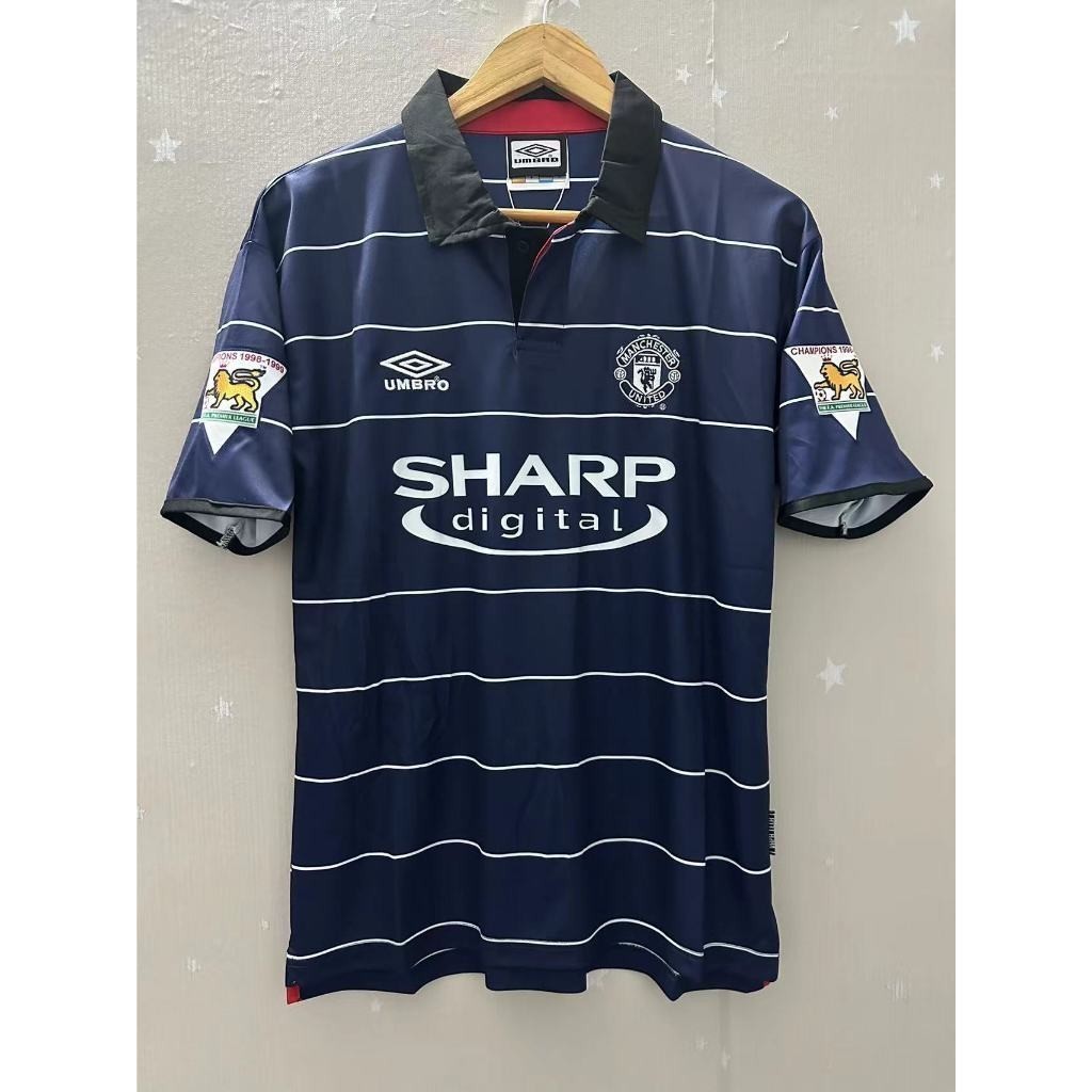 99-00 Manchester United BECKHAM GIGGS KEANE คุณภาพสูง Away Retro ฟุตบอล Jersey เสื้อยืดที่กําหนดเอง SOLSKJAER STAM