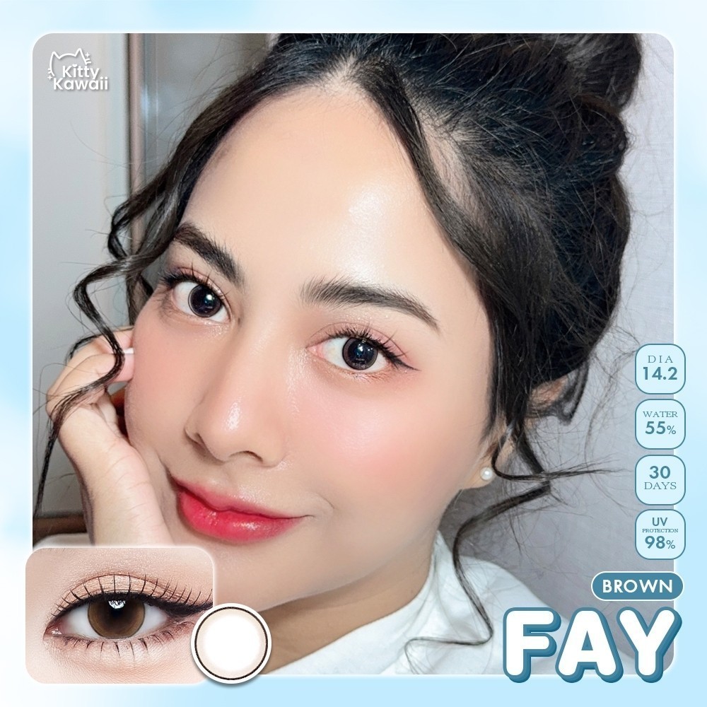 คอนแทคเลนส์(มินิ)🔥Fay🔥(Kitty Kawaii) สี : Brown / Gray รายเดือน มีค่าสายตา