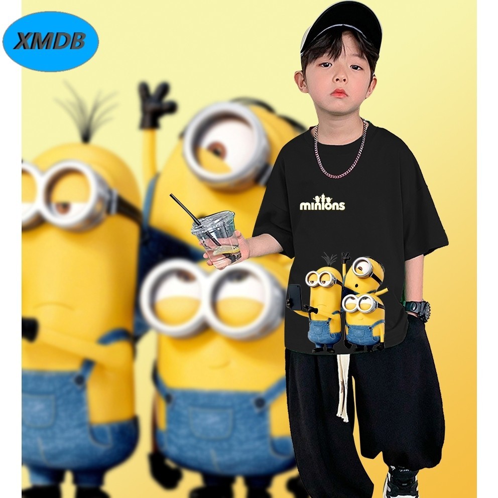 【พร้อมส่ง】เสื้อยืด เสื้อเด็ก พิมพ์ลายกราฟิก Despicable Me Minions t shirt ขาว ผ้าคอตตอน ไม่หด ยับยาก