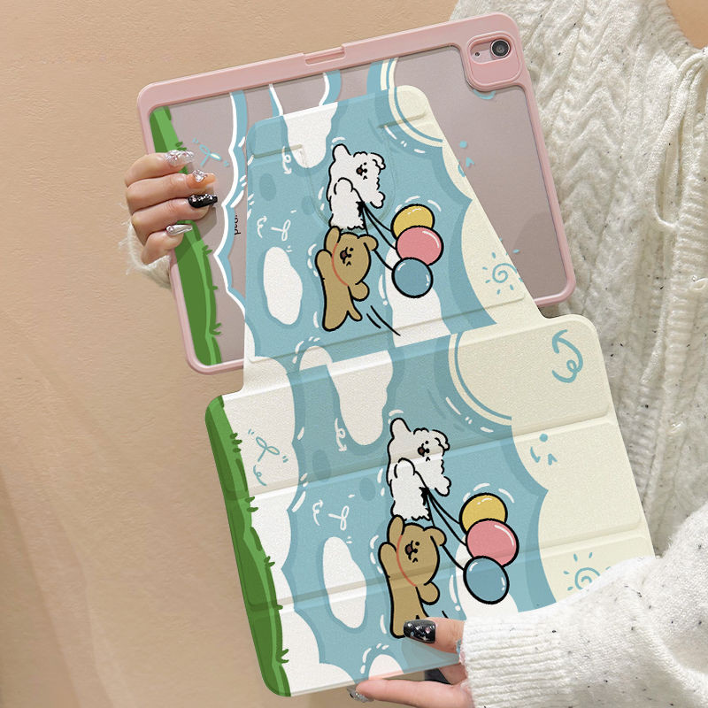 เคส Ipad 360 ° Rotationว่ายน้ําบอลลูนลูกสุนัขเหมาะสําหรับอะคริลิคipad Air6 Gen7/8/9 10.2 Gen5/6 9.7 Air4 Air5 10.9 Pro11 Gen10 TripleพับiPad Cover