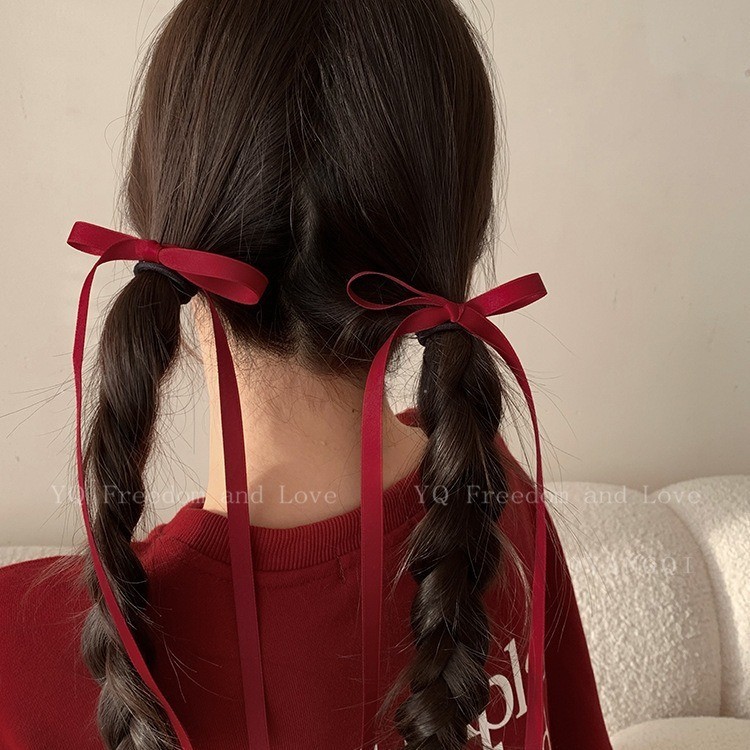 สง่างามบางริบบิ้นโบว์ผมวงเกาหลีลําแสงหางม้าผูกผมสีดําโบว์ผมวง