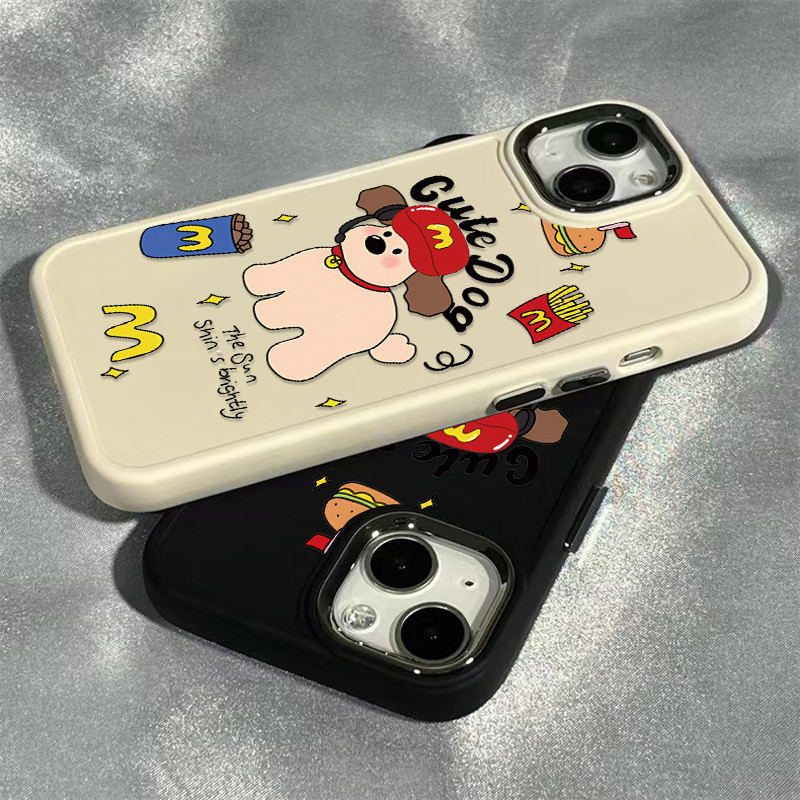 น่ารักการ์ตูน McDonalds Puppy รูปแบบเคสโทรศัพท์สําหรับ IPhone 15 14 13 12 11 Pro Max Xr X Xs Max 7 8 SE 2020 เลนส์โลหะกันกระแทกซิลิโคนอ่อนนุ่มปกหลัง
