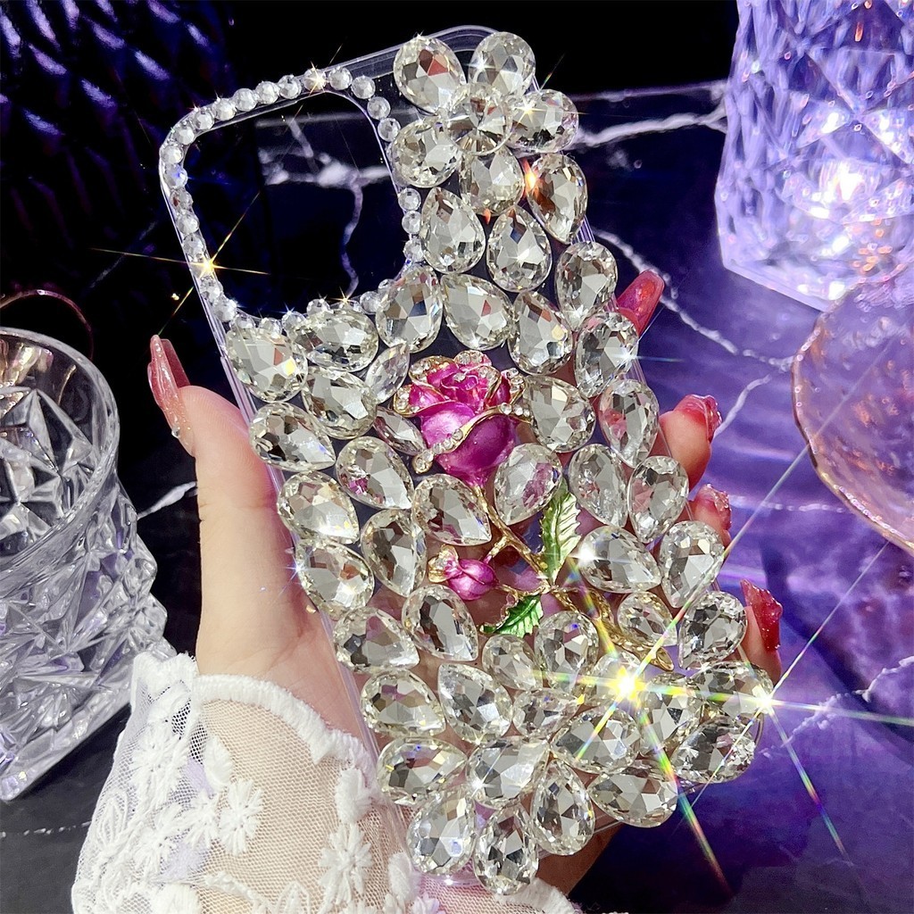 สําหรับoppo A1 A2 A3 Pro A12 A15 A16 A17 A18 A32 A33 A35 A36 A38 A52 A53 A54 A55 A57 A58 A59 A60 A72 A74 A76 A93 A77 A96 RoseกรณีเพชรPearl ดอกไม้ ดอกไม้ ดอกไม้