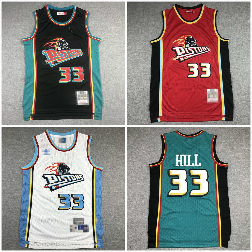 Detroit Pistons 33 Grant Hill Jersey ปักเสื้อบาสเก็ตบอลแฟชั่นฤดูร้อนสําหรับผู้ชาย