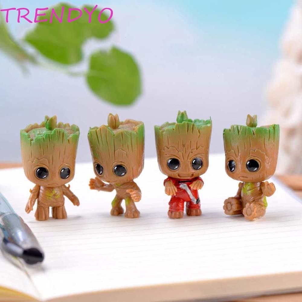 Trendyo Groot รูป Tiny 4 ชิ้น/เซ็ตเครื่องประดับรถยนต์สะสมอุปกรณ์ตกแต่งภายใน Avengers Action Figure