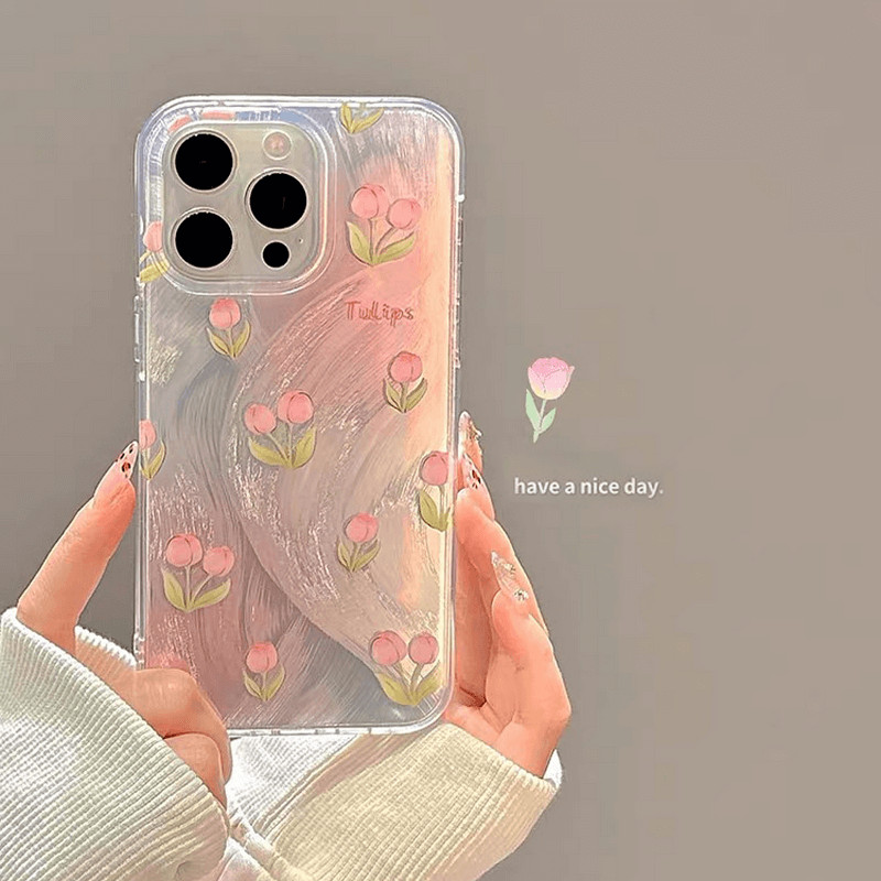 เคสซัมซุง for Samsung Galaxy S25 S24 Plus S23 S22 Ultra S21 S20 FE A51 A71 A32 M32 A21S A31 5G A50 A50S A30S A20 A30 A05S A05 A11 M11 A03S A03 A04 A04E 4G Tiny Pink Tulips Polka Dots Pretty Floral Bracelet Chain Flower Lanyard Phone Case YS 29 - รูปที่ 5