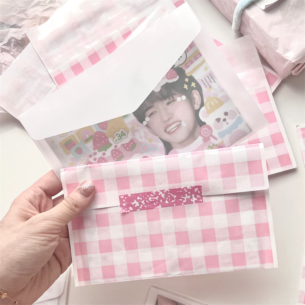10 ชิ้น Ins ซองสีชมพู Photocard Letter ถุงบรรจุภัณฑ์ถุงเก็บ