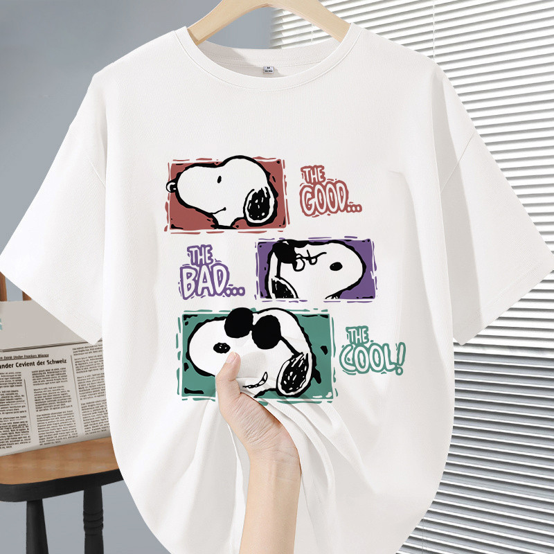 SELVZE（จัดส่งตลอด 24 ชั่วโมง） Printed T-shirt，น่ารักการ์ตูน Snoopy พิมพ์เสื้อยืดแขนสั้นหลวม T1896