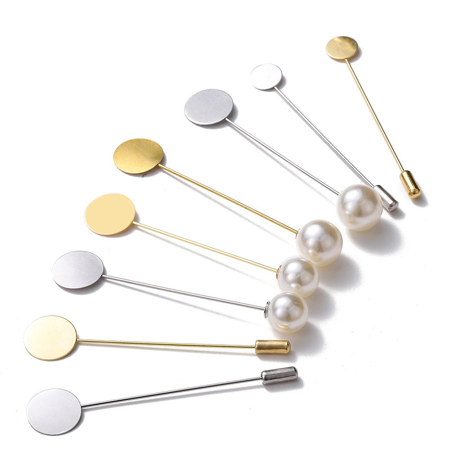 St.kunkka 5 ชิ้น ทอง โรเดียม มุก อัลลอย เข็มกลัดยาว ฐานเปล่า ถาด เข็มกลัด สําหรับ DIY ปกเสื้อ ชุดเครื่องประดับ ทําอุปกรณ์เสริม