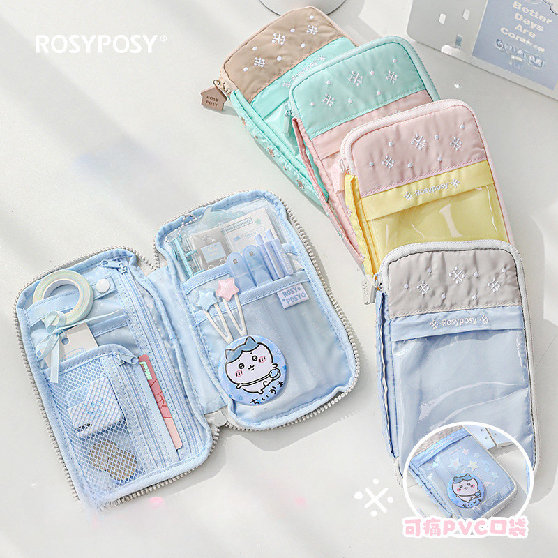 Rosyposy Soft Pan Case Fresh Girls Multi-Functional Partition Storage กระเป๋าเครื่องเขียน