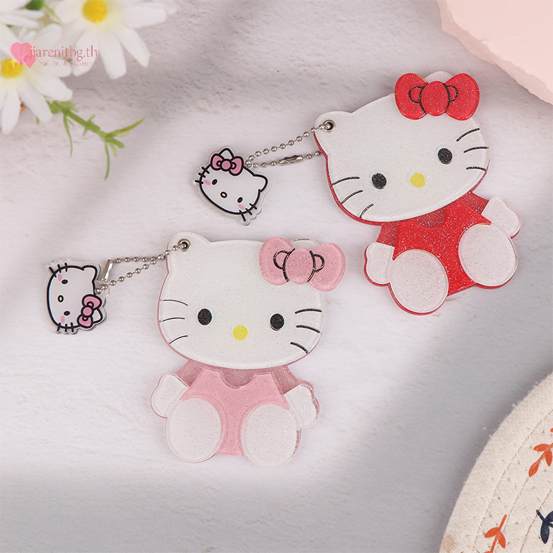 Renbg Sanrio กระจกแต่งหน้า Keyrings Hello Kitty Kawaii อะนิเมะเลื่อนกระจกการ์ตูนแบบพกพา Looking Glass พร้อมพวงกุญแจ TH