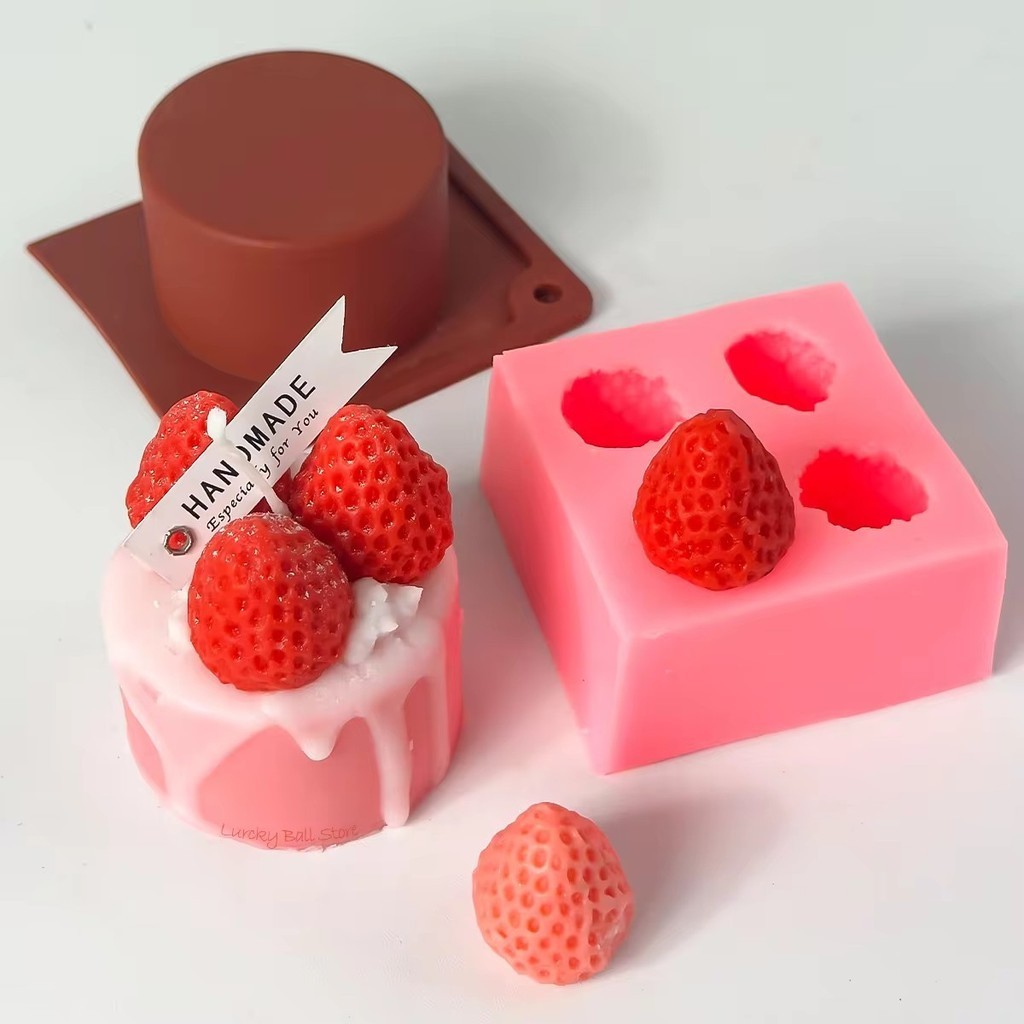 3d สตรอเบอร์รี่รูปร่างซิลิกาเจลเทียนแม่พิมพ์ DIY ผลไม้ Pastry Jelly เค้กครัวเบเกอรี่เครื่องมือ Handmade สบู่ตกแต่งบ้านเรซิ่น Mould