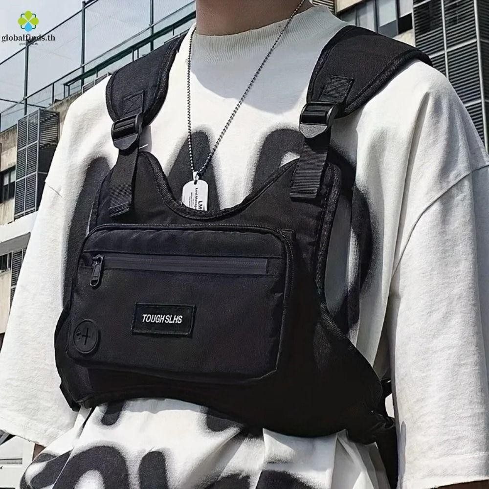 Lfids Hip Hop Vest Bag, Hip Hop Streetwear Chest Bag, กระเป๋าคาดเอวกันน้ําความจุขนาดใหญ่ Functional Streetwear กระเป๋าคาดหน้าอกกระเป๋าคู่