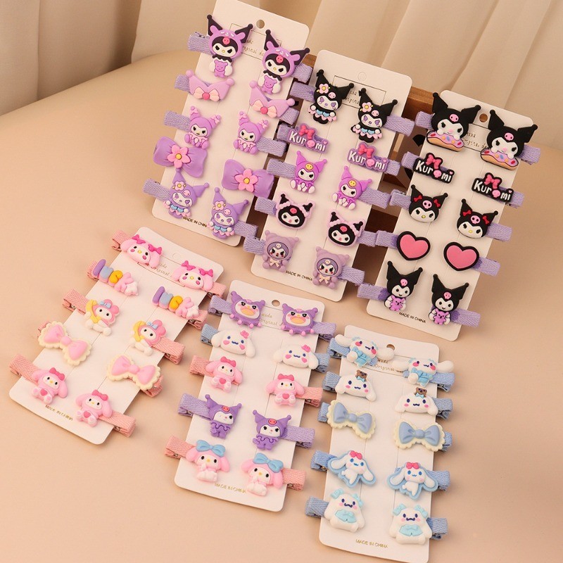 Sanrio กิ๊บติดผมการ์ตูน Kuromi Cinnamoroll Hello Kitty Melody Bangs คลิปเครื่องประดับผมสาวน่ารัก