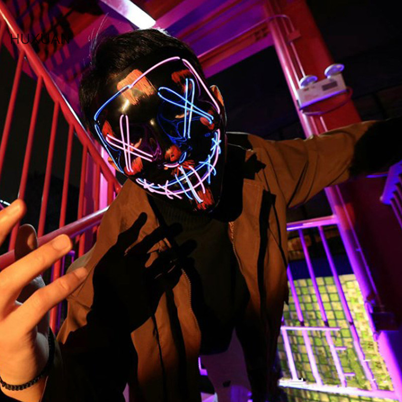 Huxuan LED หน้ากากนีออนผู้ใหญ่ Dark Growing หน้ากากหน้ากากฮาโลวีนสยองขวัญเครื่องแต่งกาย Party Lighg 