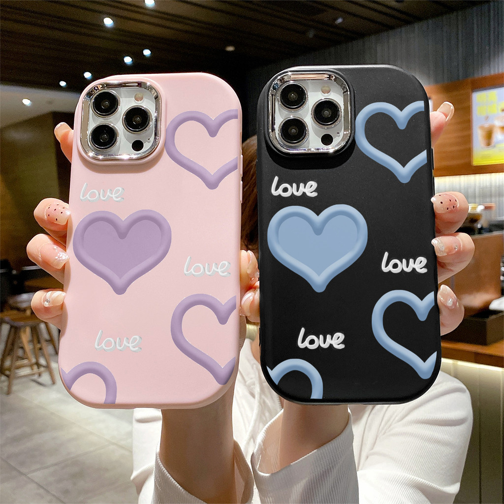 SAMSUNG เคสโทรศัพท์สําหรับSamsung A15 A05 A12 A54 A14 A03 A11 A52 A50 A10s A34 A10 A04 A20s A51 A53 A24 A23 A52S A31 A21s A30 A33 A32 A04E A03S A05S A20 A22 A13 A50S A04S A02S A30S M12 M32 A25 คู่สีฟ้าชุบโลหะสีม่วงTPUฝาครอบโลหะ