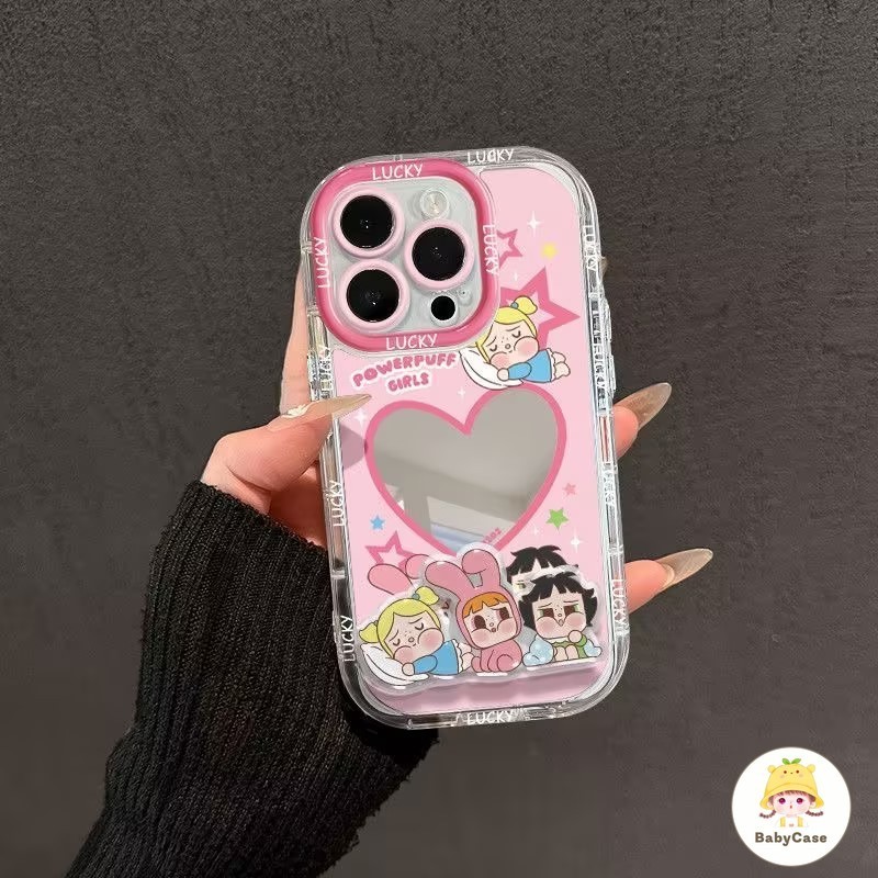 ซื้อ การ์ตูนน่ารักลายเดอะพาวเวอร์พัฟเกิร์ลส์ซีซ กระจกแต่งหน้า เคสไอโฟน 16 15 11 12 13 14 Pro Max 8 7 15 Plus XR X XS Max SE