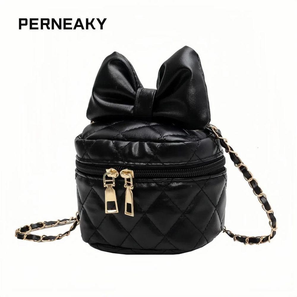 PERNEAKY กระเป๋าสะพายข้าง กระเป๋าถือ PU Bow-Knot กระเป๋าทรงถังน่ารัก