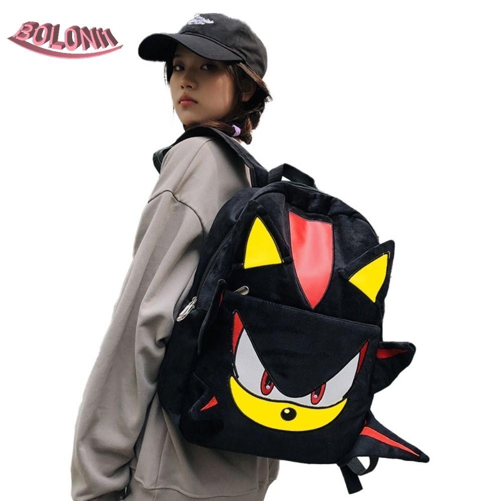 Bo Sonic Shadow Backpack, กระเป๋าสะพายความจุสูง Hedgehog Plush Bag, แฟชั่นเกมอะนิเมะการ์ตูนสีดํา/สีเทากระเป๋านักเรียนนักเรียน Travel